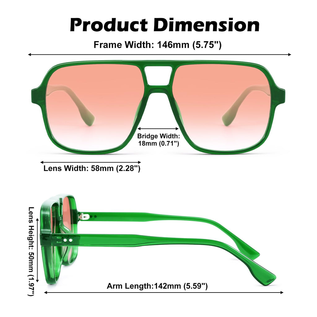 Oversized Aviator Sunglasses for Women Men - Retro 70s Square Shades Sun Glasses