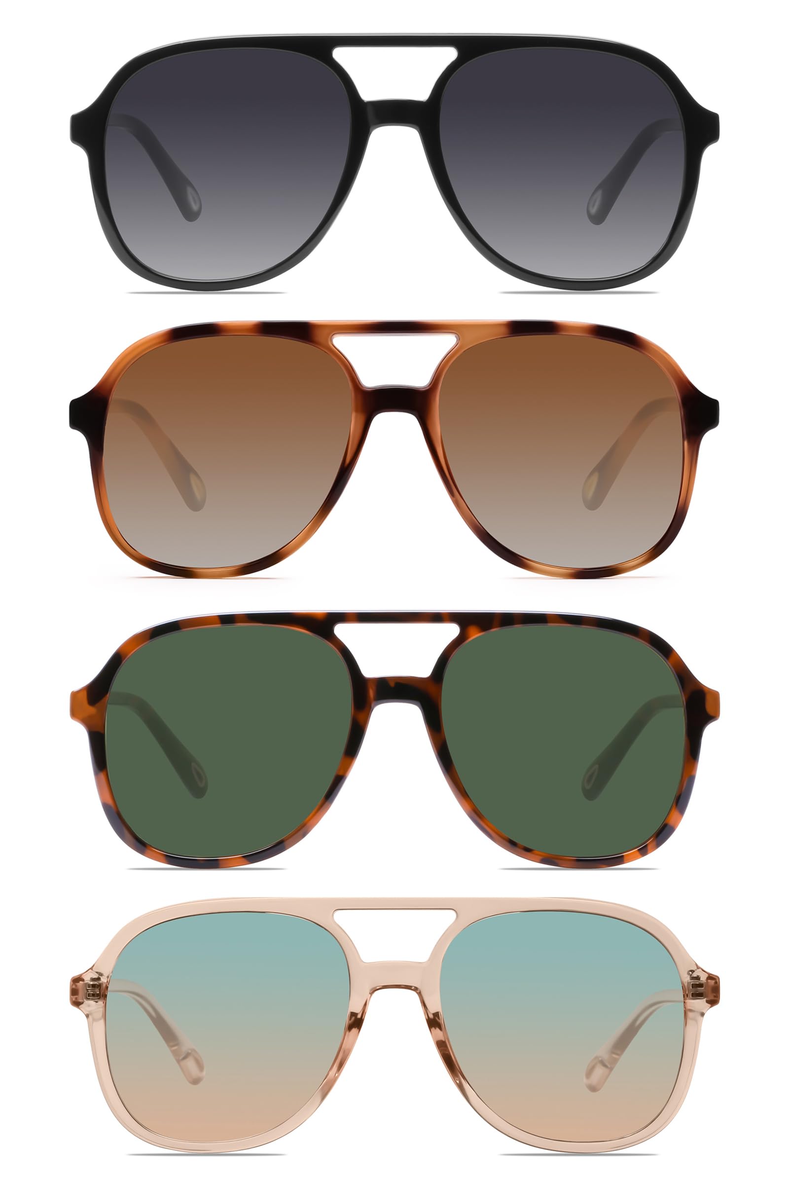 YDAOWKN Retro Square Aviator Sunglasses for Womens Mens Vintage 70s Double Bridge Sun Glasses