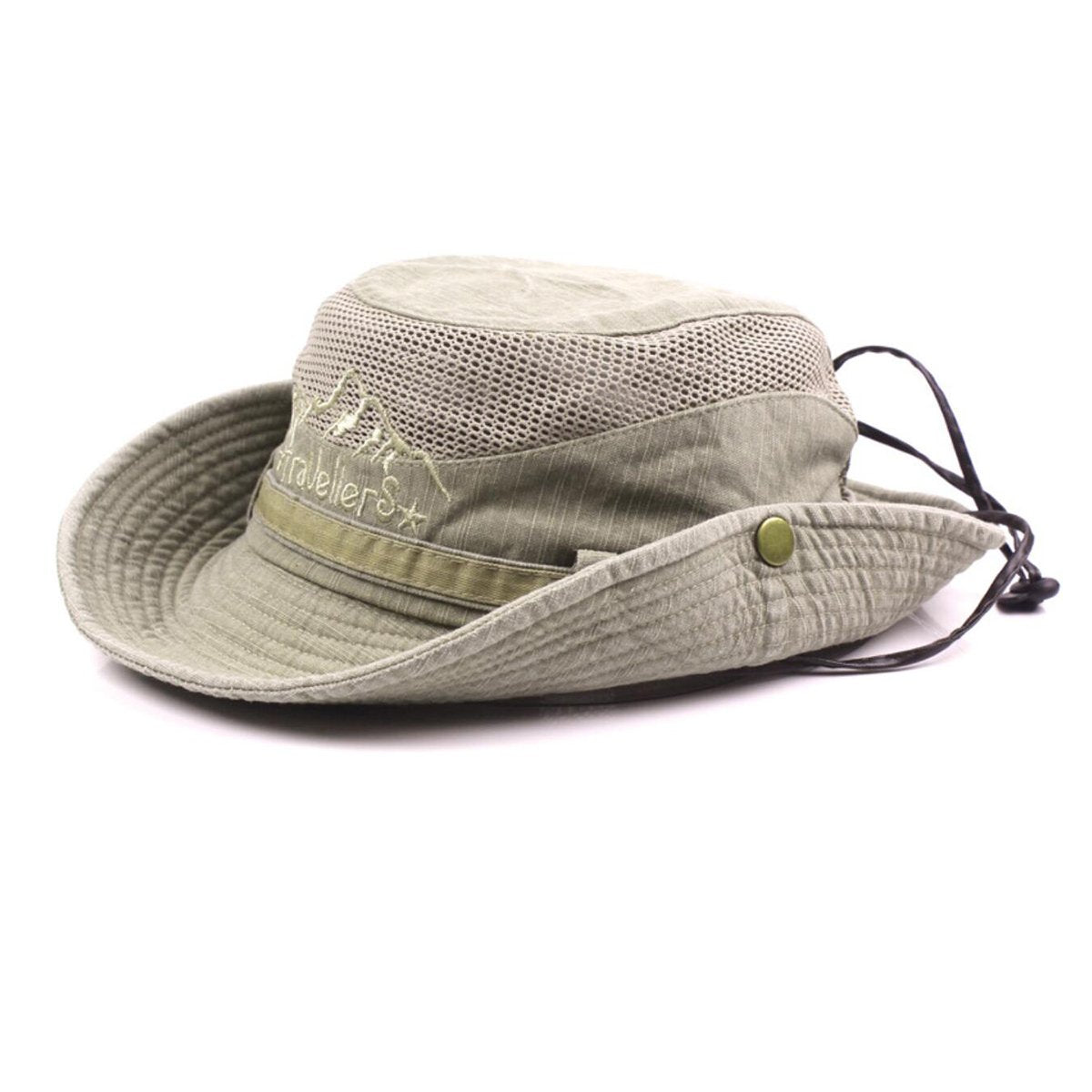 Sun Hat for Men, Cotton Embroidery Summer Outdoor Sun Protection Wide Brim Bucket Hat Foldable Safari Boonie Hat
