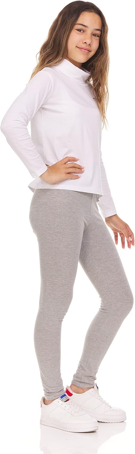 Toddler and Big Girls Leggings, Black Cotton Spandex Stretch Pants - Kids Dance Clothing, Yoga and Ballet Tights, 5-Pack