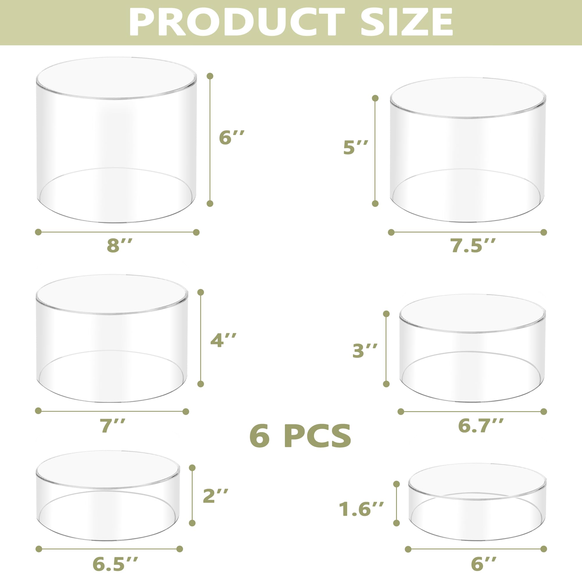 6Pcs Buffet Risers, Food Risers for Buffet Table, Acrylic Cube Display Risers with Hollow Bottom, Food Display Stand for Party Jewelry Dessert Figures (Size 5.5",6",6.5",7",7.5",8")