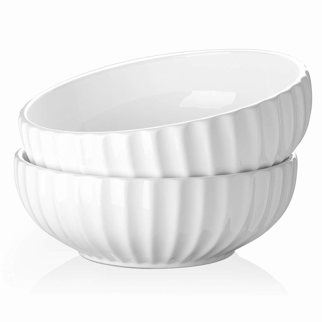 DOWAN 9.8'' Serving Bowls, 86 oz White Serving Platters, Large Ceramic Serving Dishes, Fruit Bowl, Set of 2, for Entertaining, Party, Kitchen, Dinner, Banquet, Housewarming Gift, Soft White