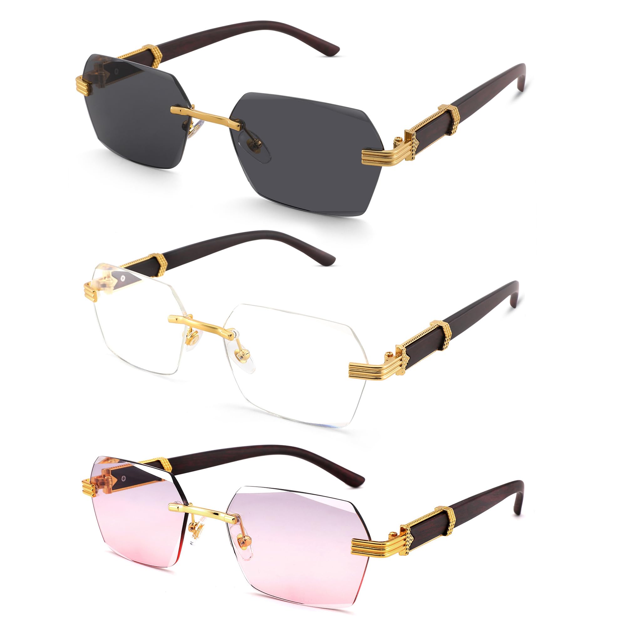 Hycredi Rimless Rectangle Sunglasses Men Women Retro Frameless Square Shade Y2k Sun Glasses Tinted Eyewear