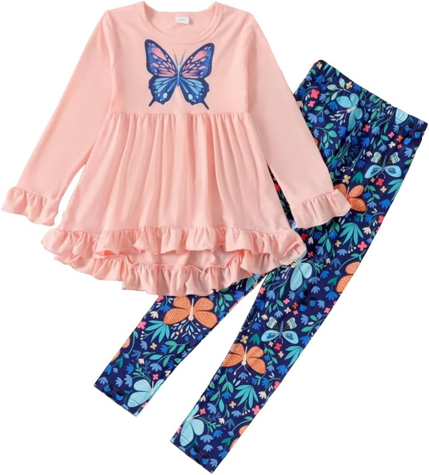 Kid Girl Clothes Ruffle Sleeve Top Floral Allover Pants 3-9 Years Fall Outfit Set