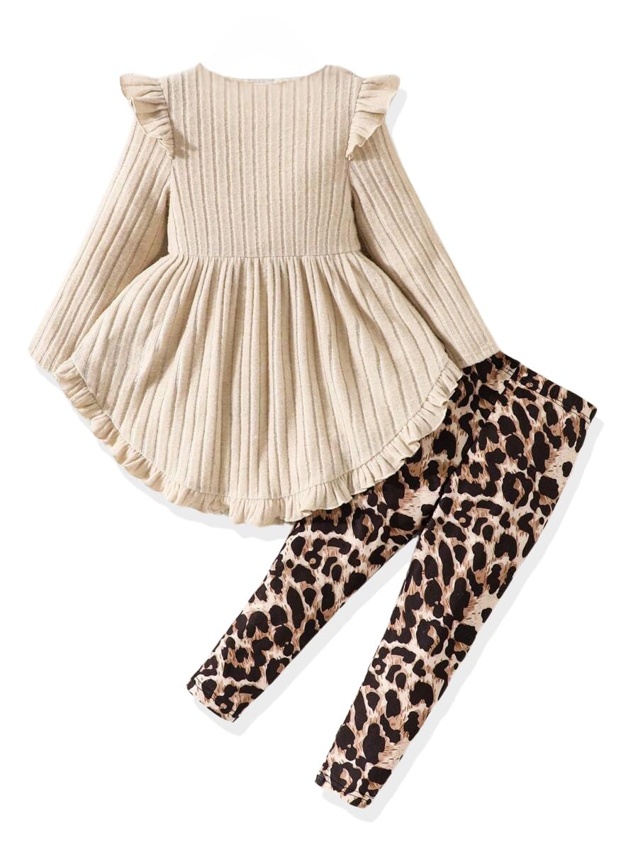 Toddler Girl Clothes Ruffle Long Sleeve Heart Print Tops and Pants 2PC Little Girl Winter Outfits Size (4-7T)