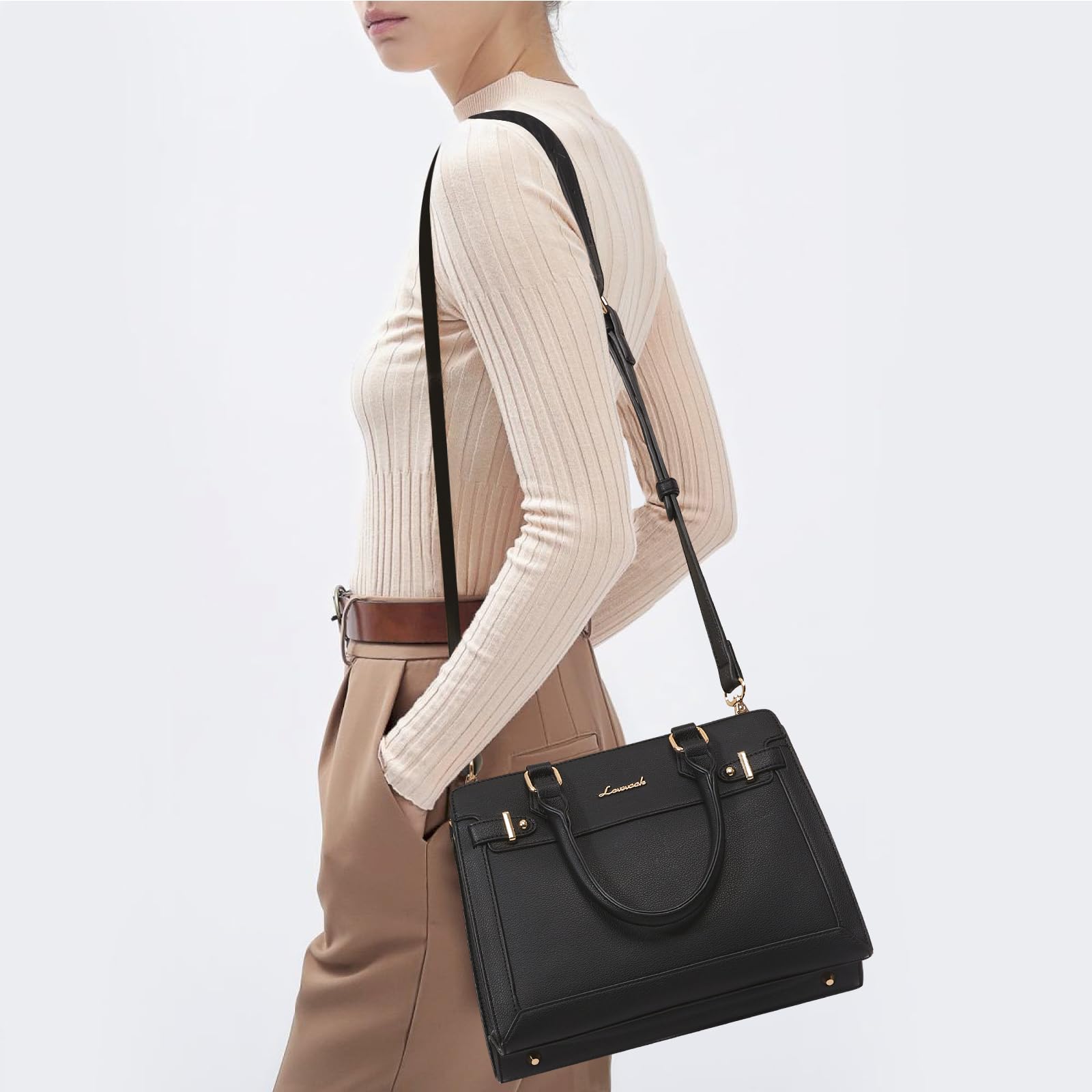 LOVEVOOK Purses and Handbags for Women, Tote Shoulder Bag Satchel Black Purse and PU Leather Top Handle for ladies