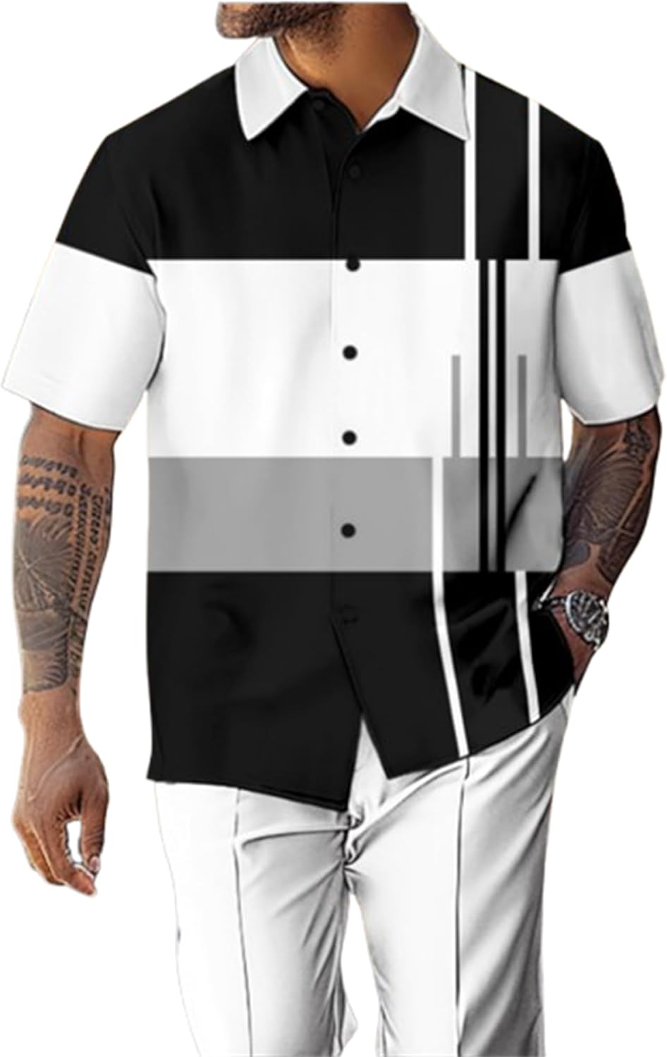 TIFIYA Men's Short Sleeve 2 Piece Leisure Suits,Shirts and Pants Set,Fashion Gentleman Attire Outfits S-5XL