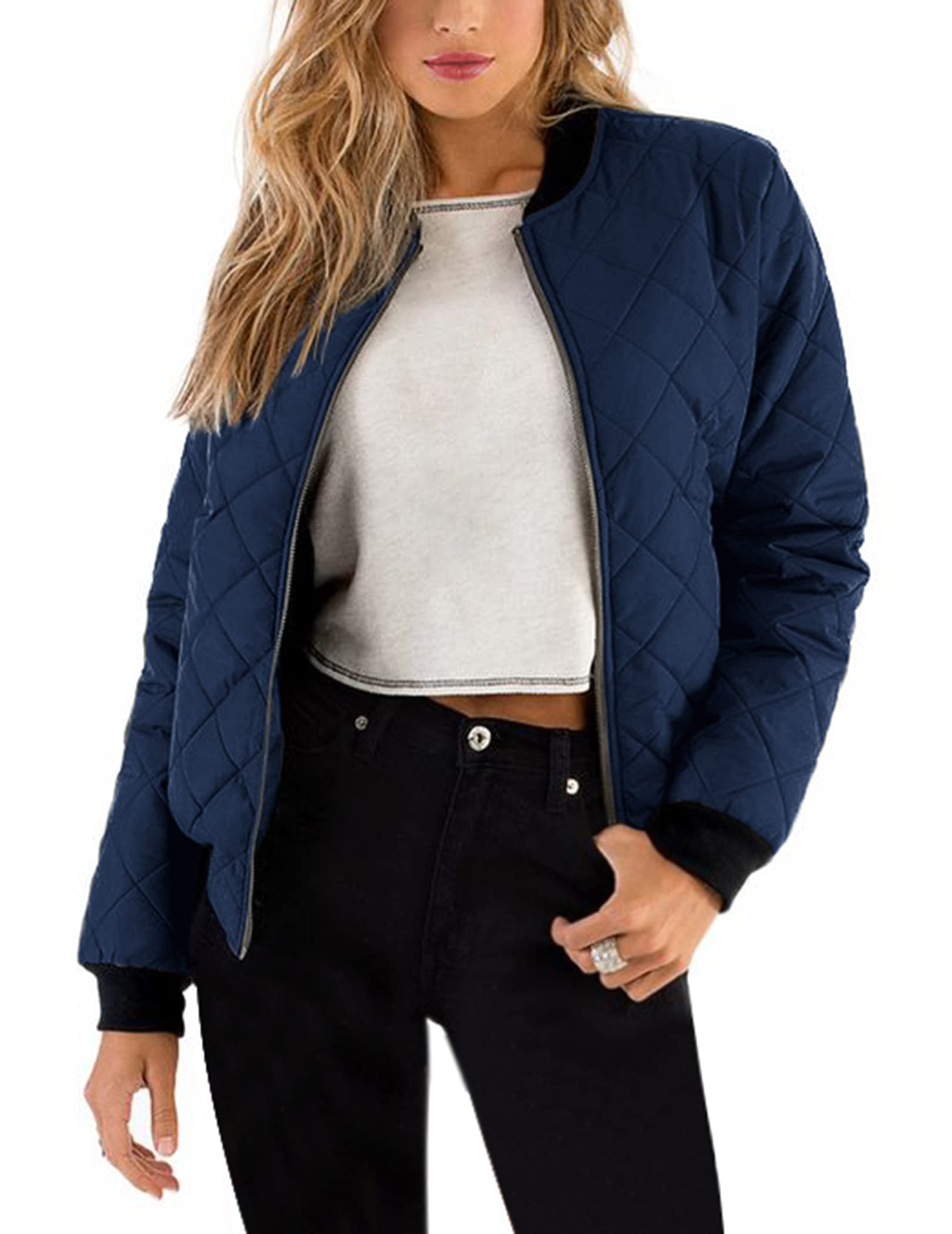 Zeagoo Women's Bomber Jacket Casual Coat Zip Up Spring Fall Clothes with Pockets S-XXL