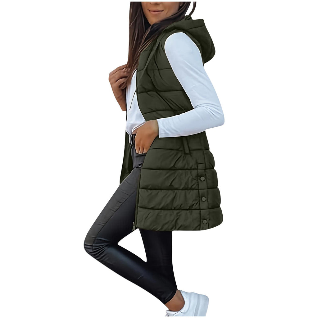Long Puffer Vest Women Sleeveless Full Zip Up Puffy Jackets Quilted Padded Fall Coats Winter Outerwear