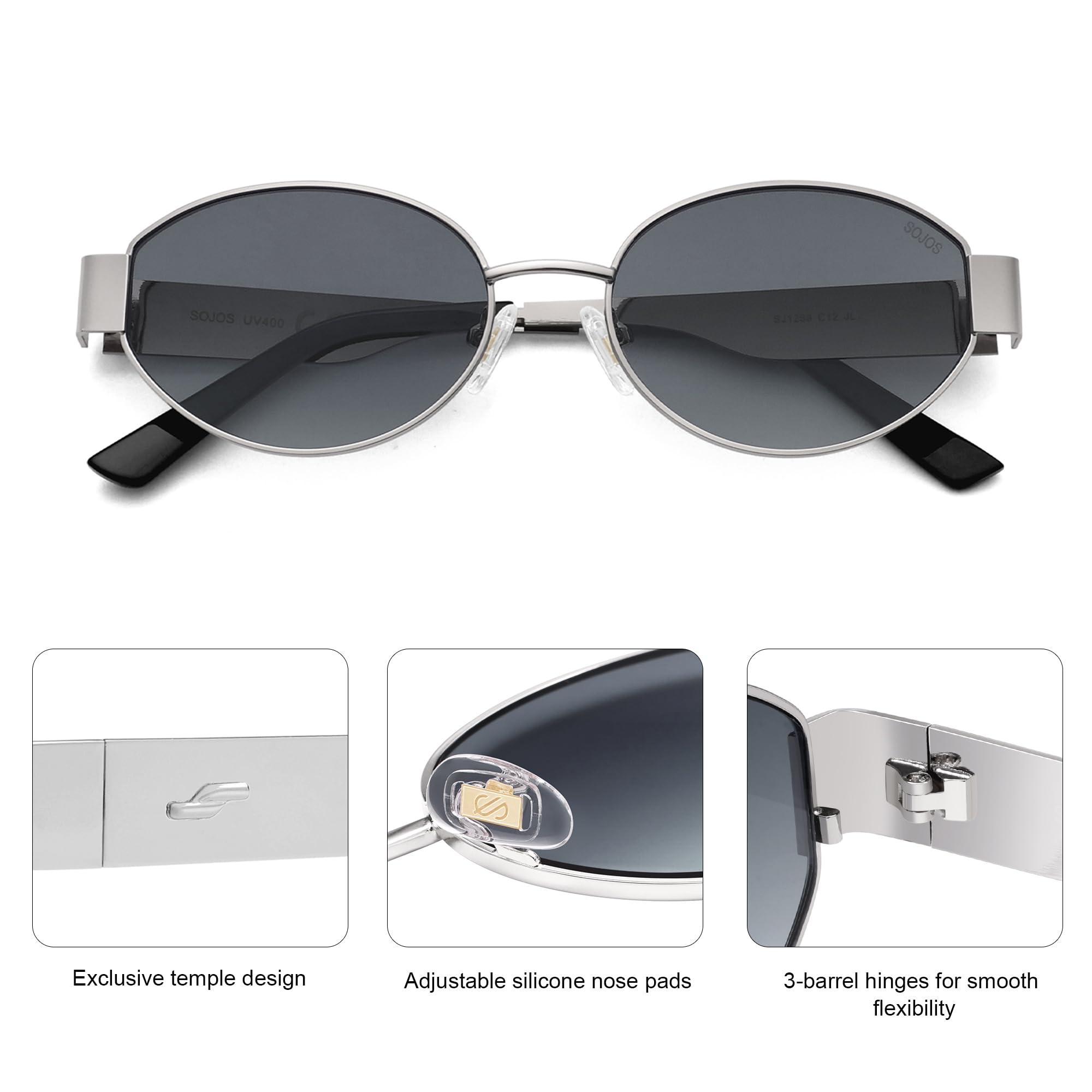 SOJOS Retro Oval Sunglasses for Women Trendy Classic Shades UV400 Protection SJ1256