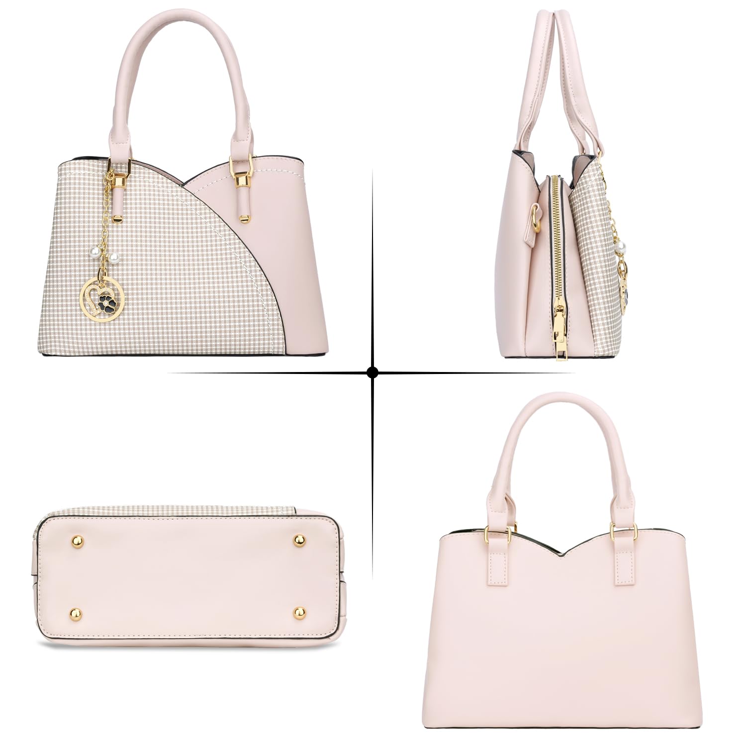 KKXIU Triple Compartments Purses and Handbags for Women Fashion Ladies Satchel Shoulder Top Handle Bag