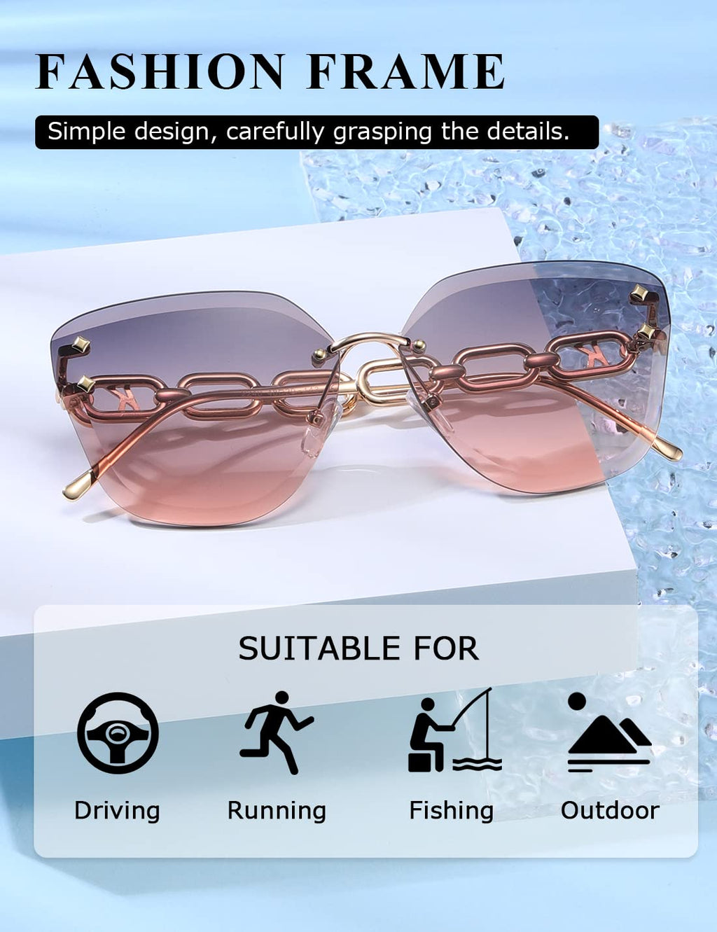AEVOGUE Sunglasses For Women Oversized Rimless Diamond Cutting Lens Sun Glasses AE0534