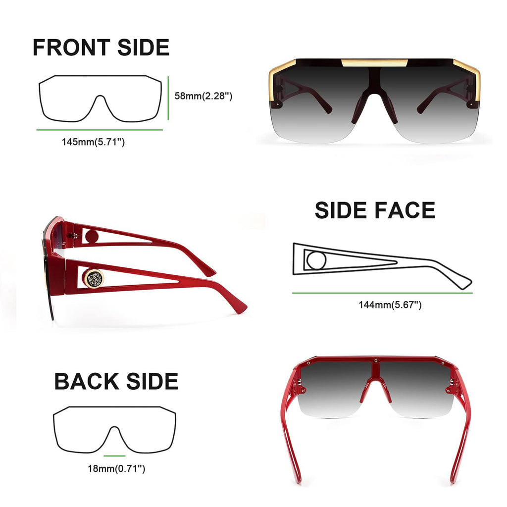 FEISEDY Square Oversized Sunglasses for Men Women, Flat Top Shield One Piece Lens Sun Glasses Shades B2765