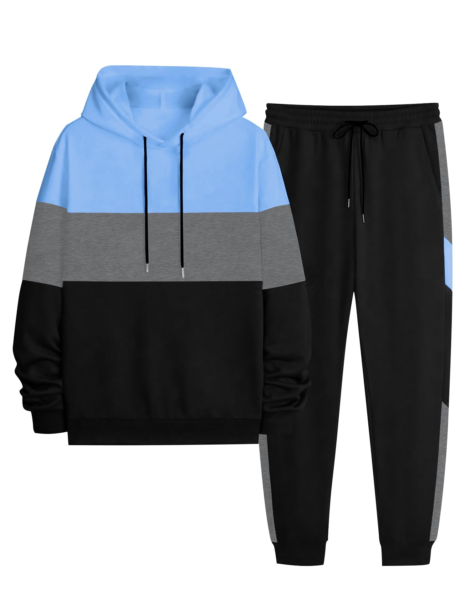 Babioboa Men's Tracksuit 2 Piece Color Block Hoodie Set Pullover Sweatshirt and Jogging Sweatpants Athletic Sweatsuits Set