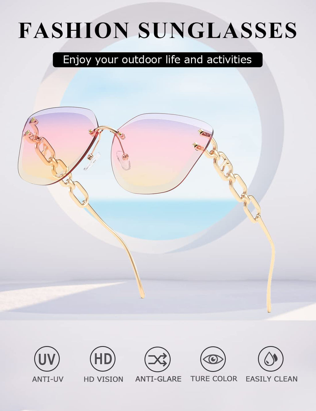 AEVOGUE Sunglasses For Women Oversized Rimless Diamond Cutting Lens Sun Glasses AE0534