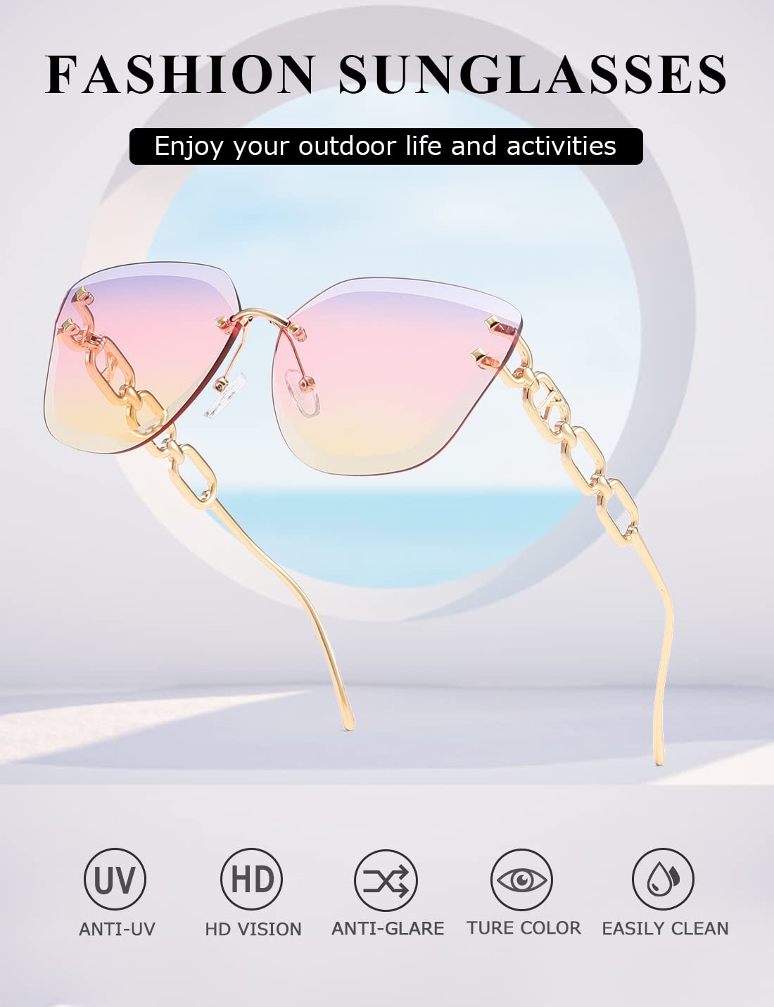 AEVOGUE Sunglasses For Women Oversized Rimless Diamond Cutting Lens Sun Glasses AE0534