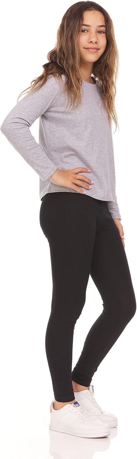 Toddler and Big Girls Leggings, Black Cotton Spandex Stretch Pants - Kids Dance Clothing, Yoga and Ballet Tights, 5-Pack