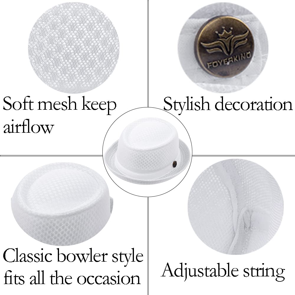2/6 Pc Summer Mesh Pork Pie Hat 1920S Costume Party Cap for Men Women Unisex
