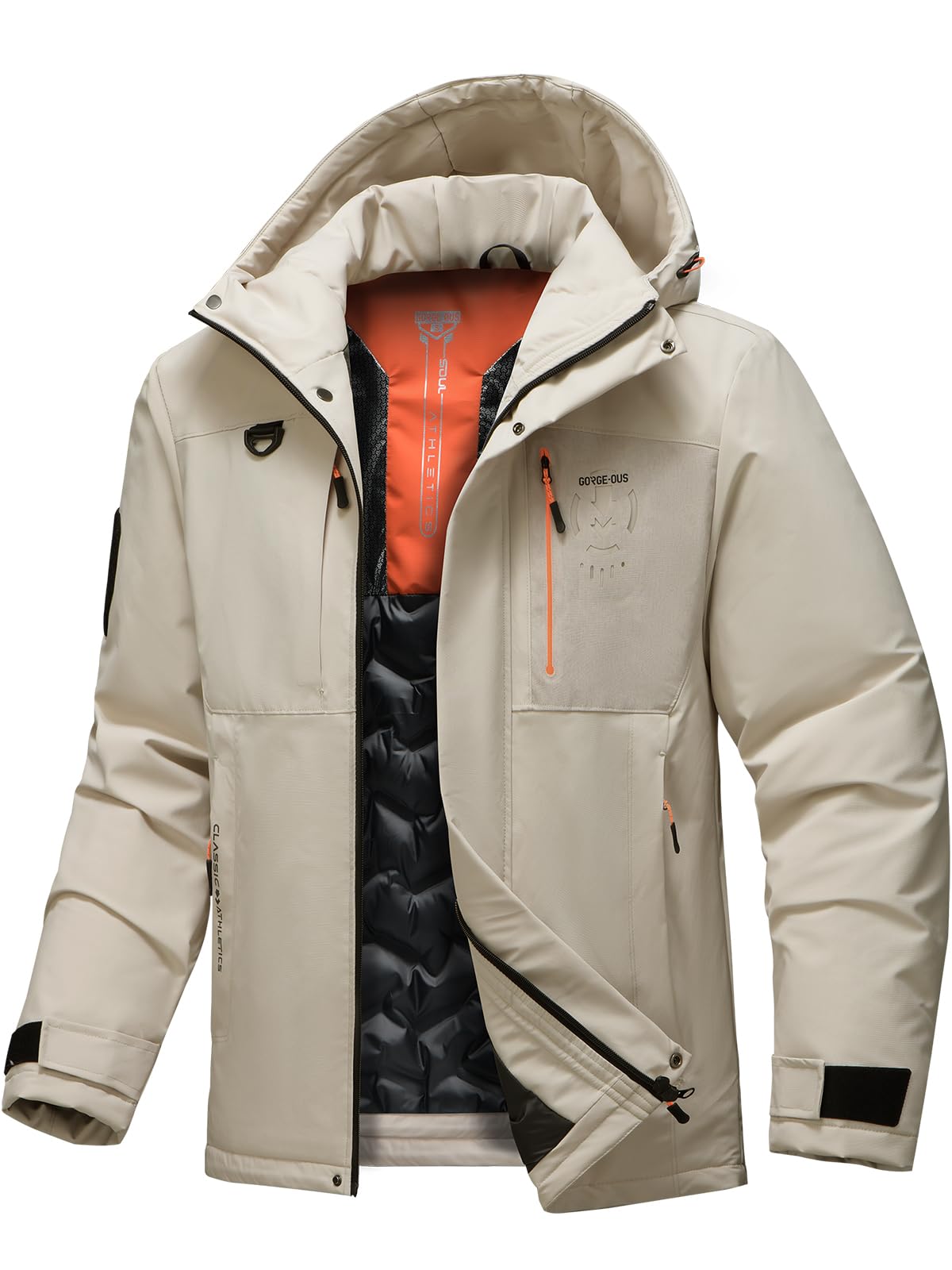 Men's Thermal Waterproof Windproof Jacket Hooded Insulated, Lightweight Winter Snow Coat with Multiple Pockets