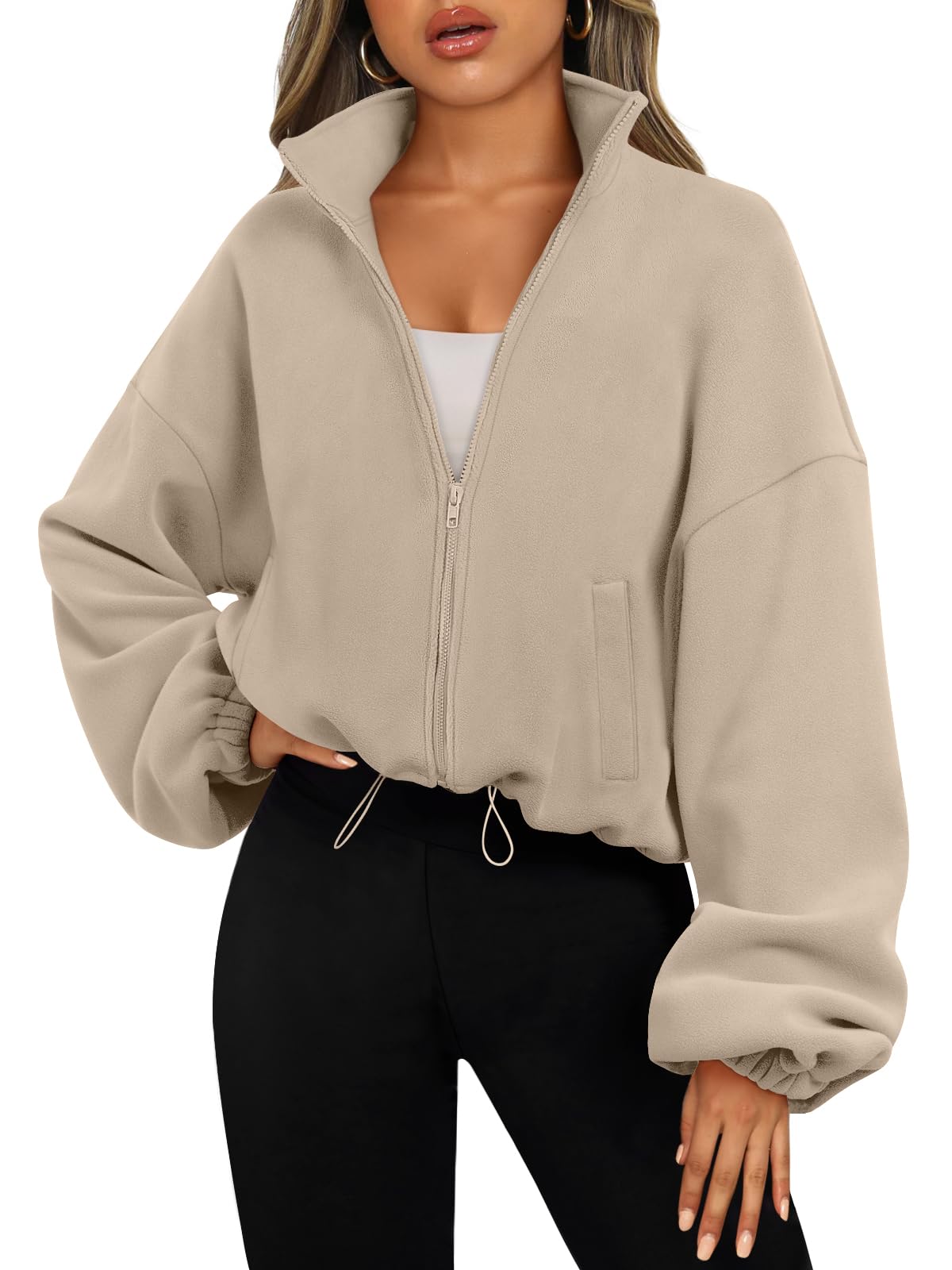 AUTOMET Womens Fleece Jackets Zip Up Oversized Sweatshirts Winter Clothes Long Sleeve Crop Sherpa Fall Outfits Fashion