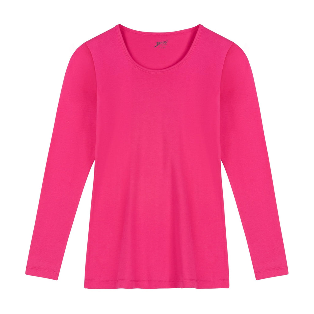 Brix Girls' Long Sleeve Tees - 100% Cotton Tagless 4 -Pack Crew Neck Super Soft Cotton T Shirts.