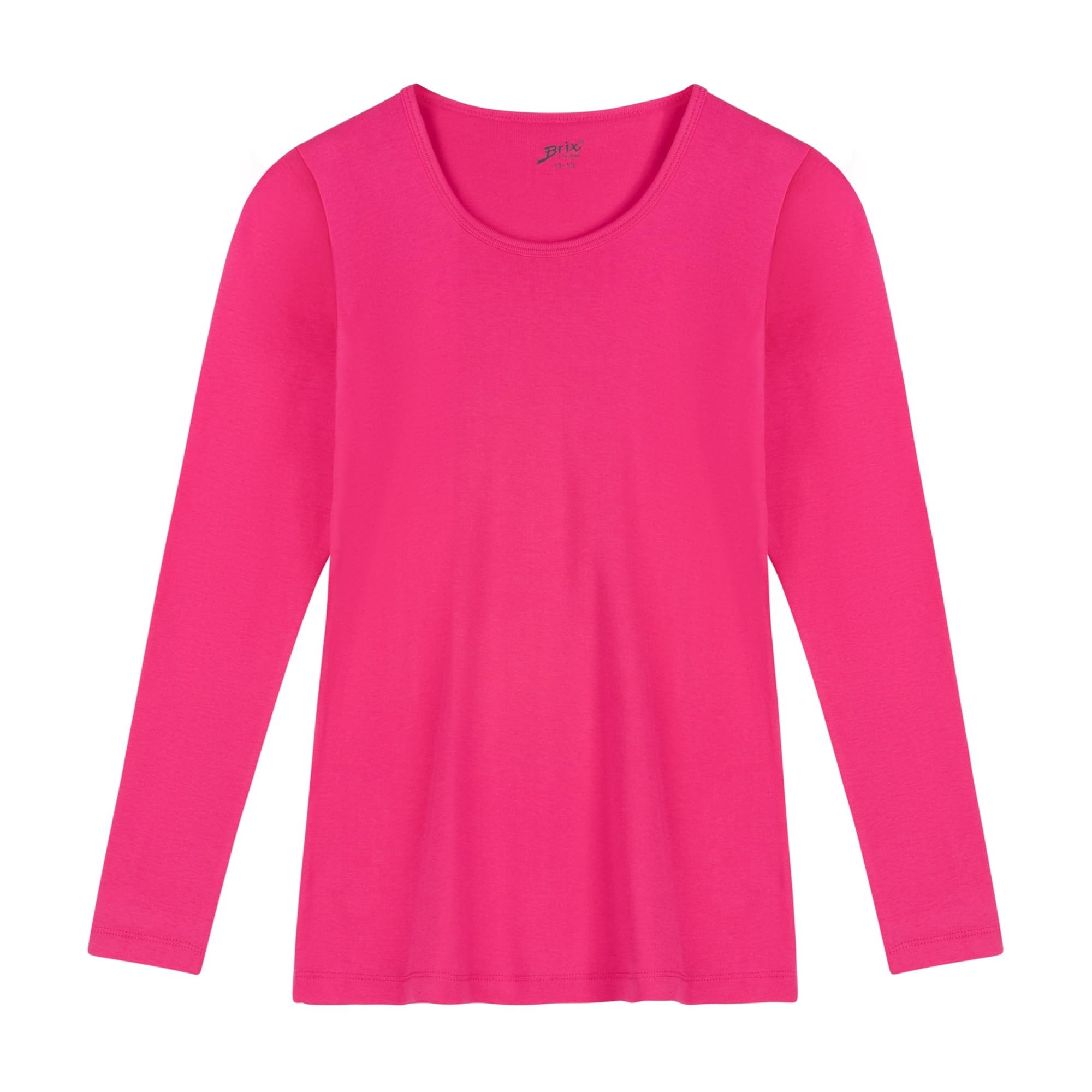 Brix Girls' Long Sleeve Tees - 100% Cotton Tagless 4 -Pack Crew Neck Super Soft Cotton T Shirts.