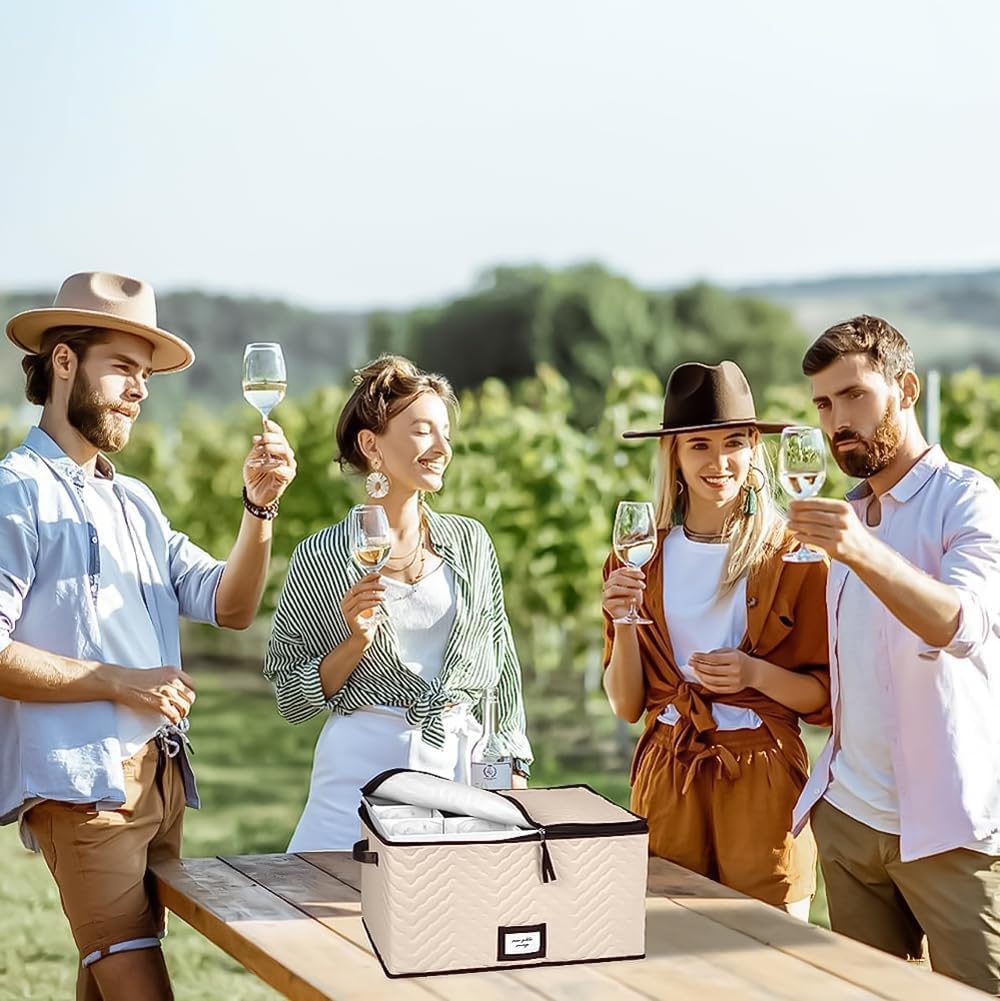 China Storage Containers 5-Piece Set Moving Boxes for Dinnerware, Glasses, Plates, Mugs and Saucers Sturdy Quilted Microfiber Dish Organizer with Dividers for Seasonal Storage - Holds Set of 12