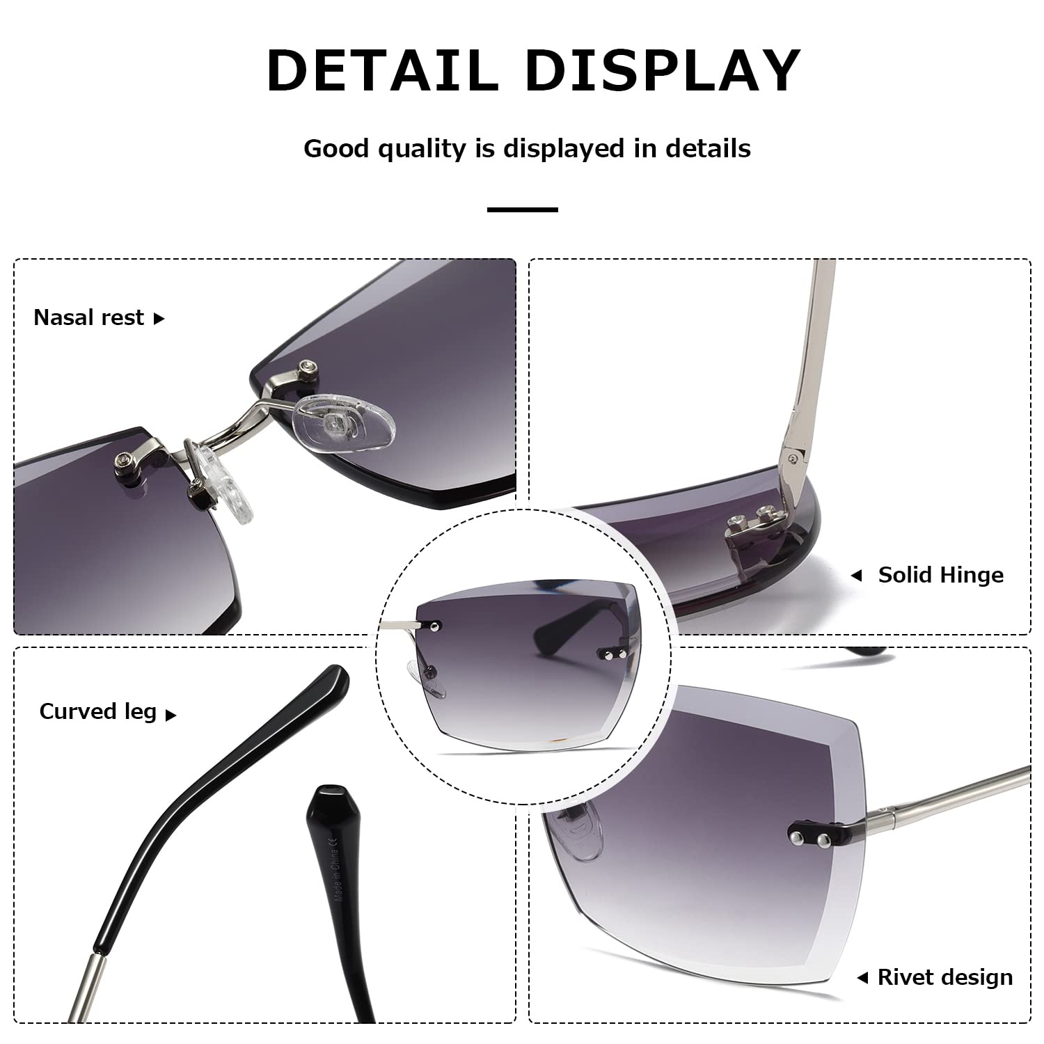 AEVOGUE Sunglasses For Women Oversized Rimless Diamond Cutting Lens Sun Glasses AE0534