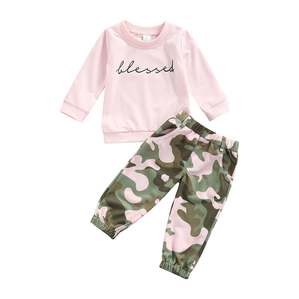 Fernvia Toddler Girls Clothes 2T 3T 4T 5T Fall Outfits Baby Pullover Sweatshirt & Camouflage Pants Set Kids Winter Sweatsuit