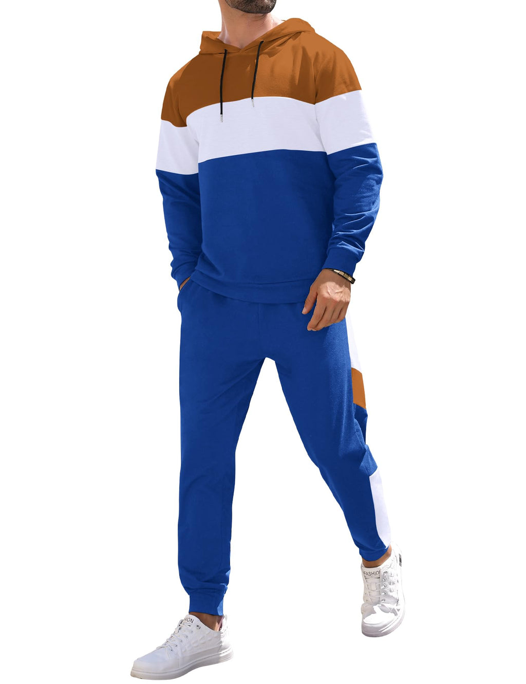 Babioboa Men's Tracksuit 2 Piece Color Block Hoodie Set Pullover Sweatshirt and Jogging Sweatpants Athletic Sweatsuits Set