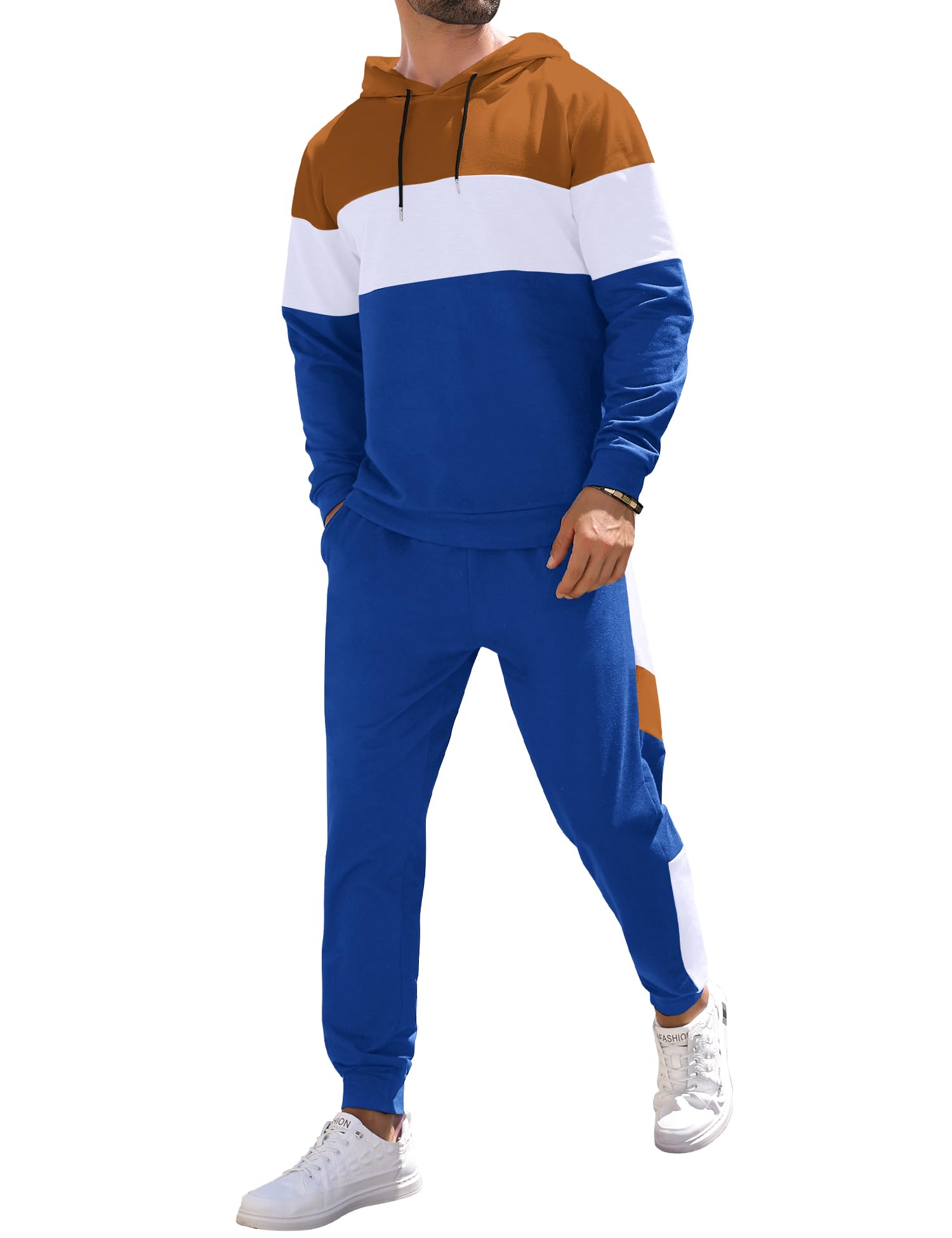 Babioboa Men's Tracksuit 2 Piece Color Block Hoodie Set Pullover Sweatshirt and Jogging Sweatpants Athletic Sweatsuits Set