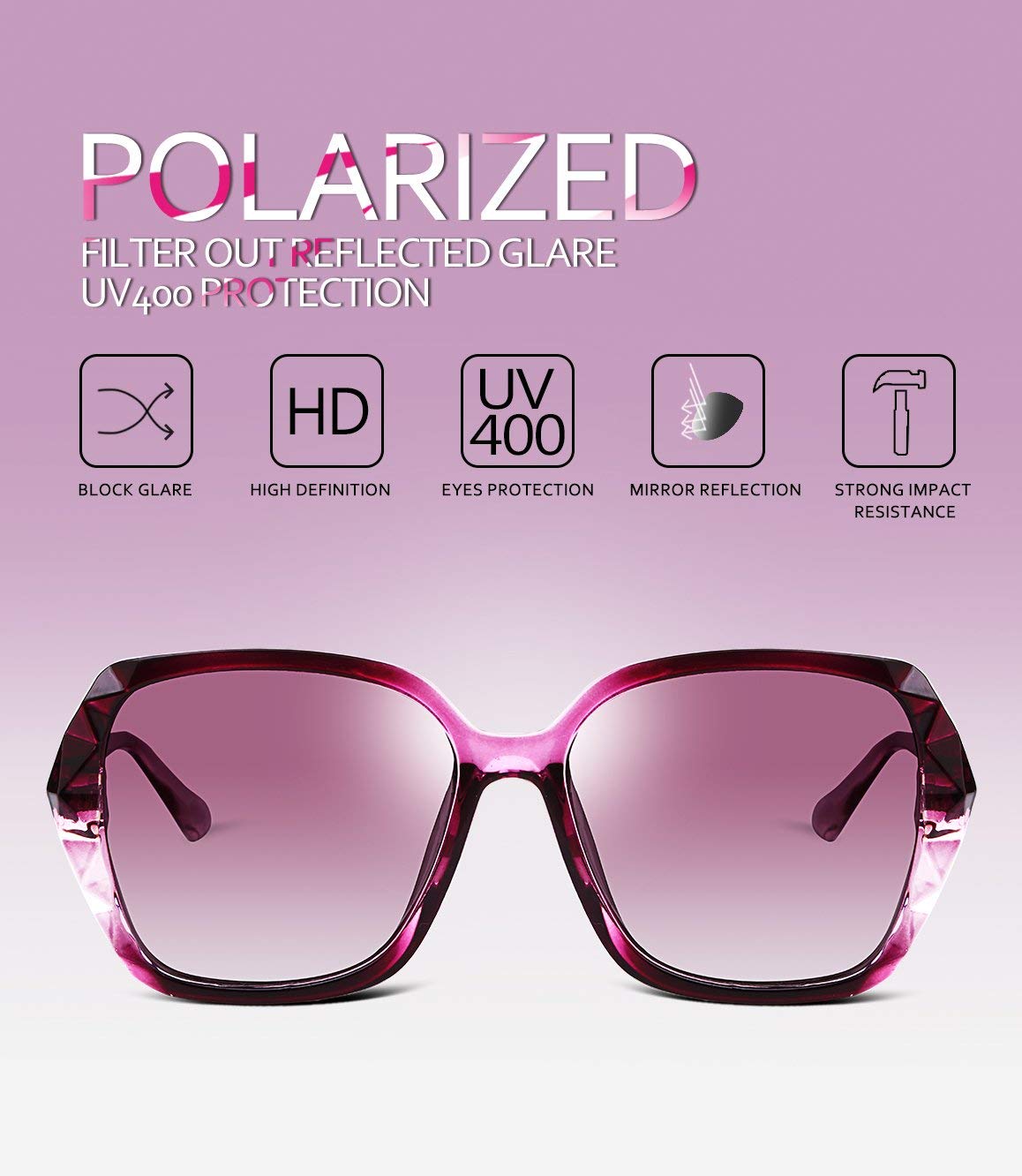 FEISEDY Polarized Women Square Sunglasses Sparkling Composite Shiny Frame B2289