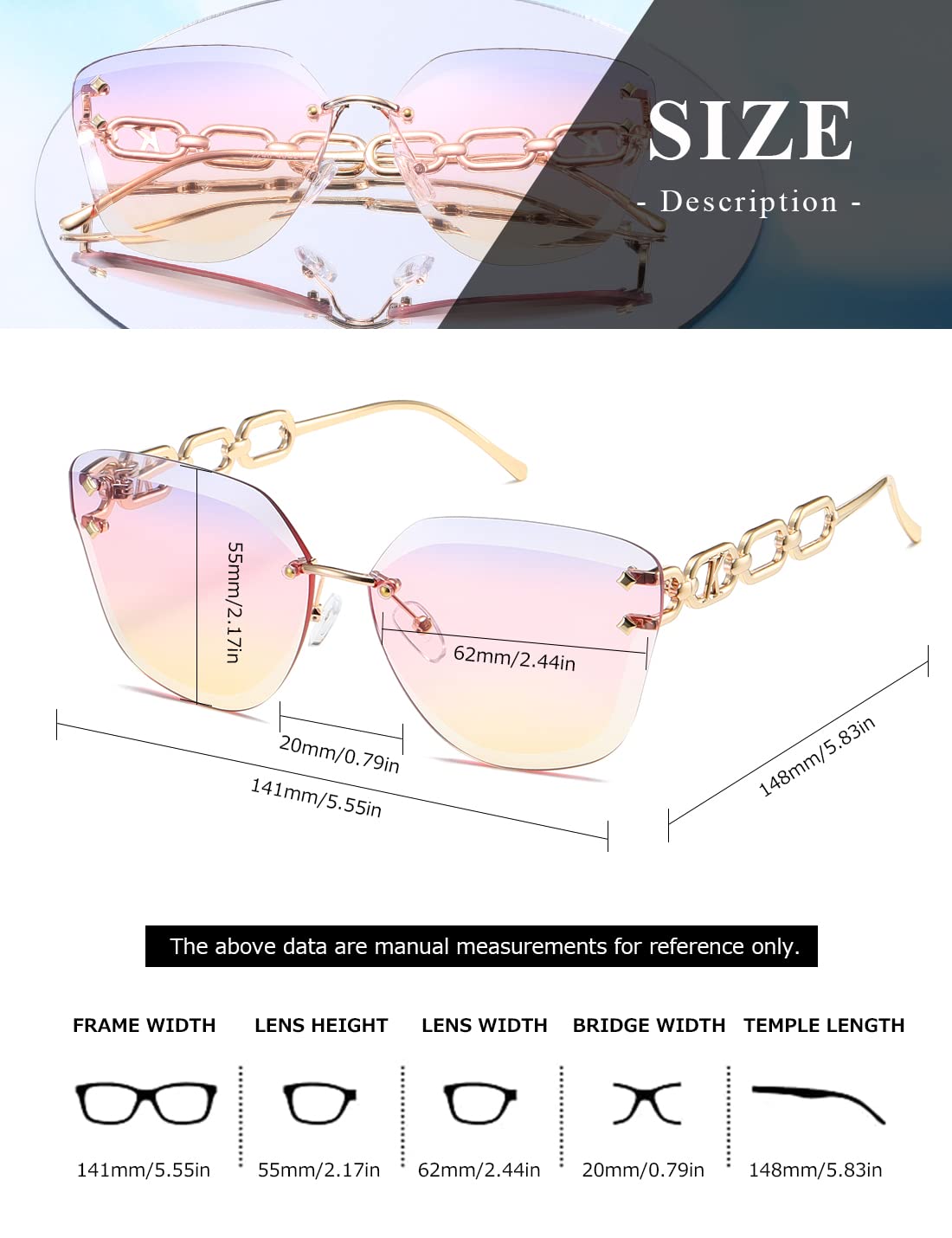 AEVOGUE Sunglasses For Women Oversized Rimless Diamond Cutting Lens Sun Glasses AE0534
