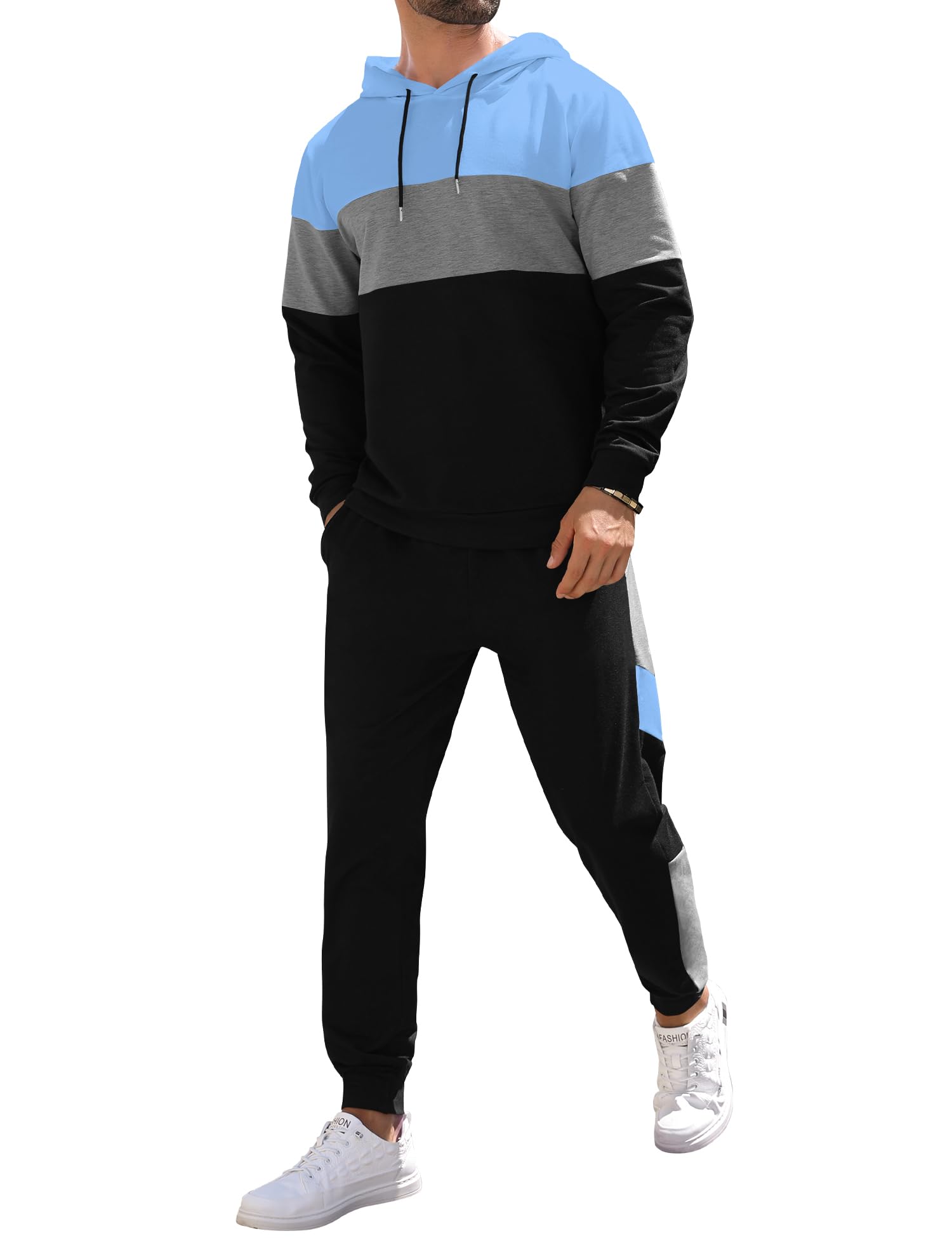 Babioboa Men's Tracksuit 2 Piece Color Block Hoodie Set Pullover Sweatshirt and Jogging Sweatpants Athletic Sweatsuits Set