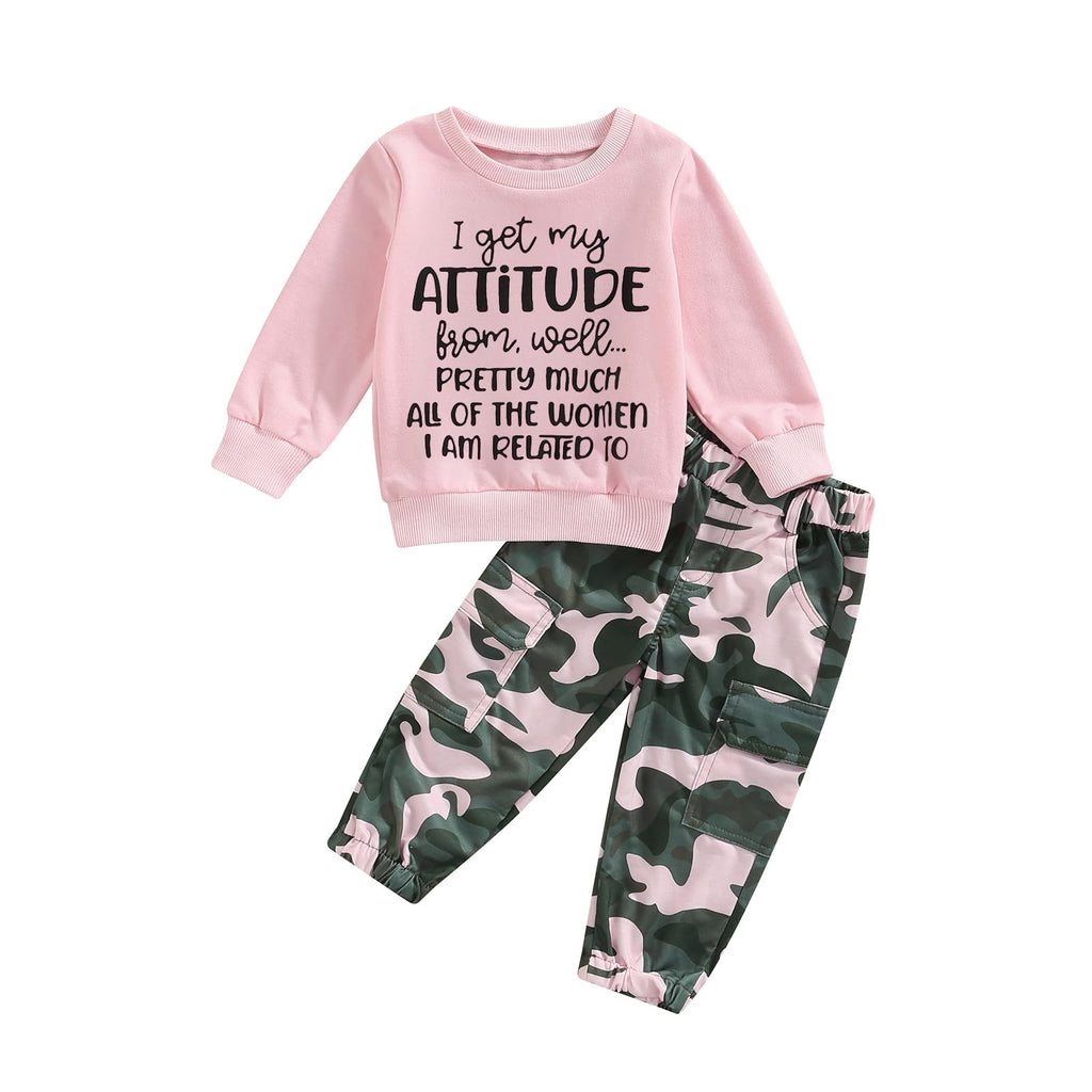 Fernvia Toddler Girls Clothes 2T 3T 4T 5T Fall Outfits Baby Pullover Sweatshirt & Camouflage Pants Set Kids Winter Sweatsuit