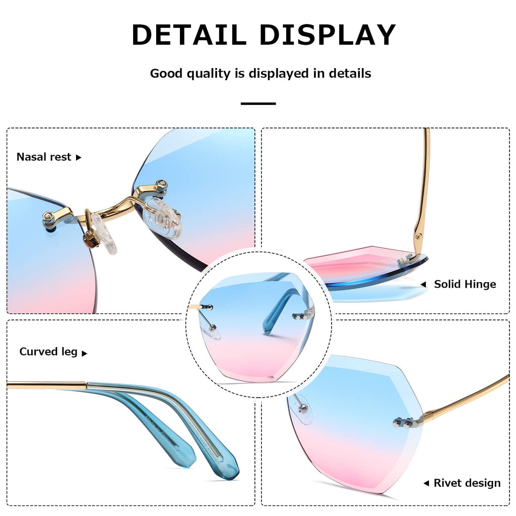 AEVOGUE Sunglasses For Women Oversized Rimless Diamond Cutting Lens Sun Glasses AE0534