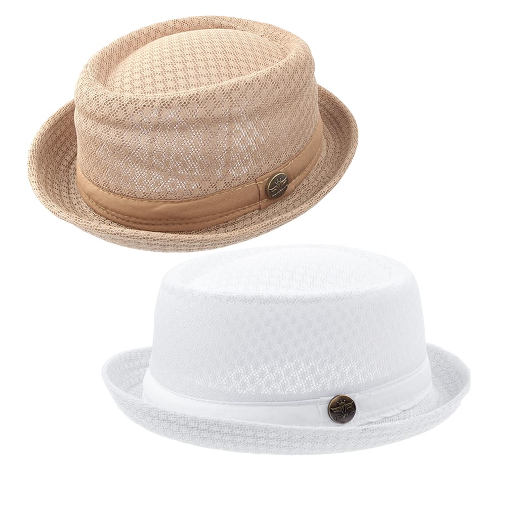 2/6 Pc Summer Mesh Pork Pie Hat 1920S Costume Party Cap for Men Women Unisex