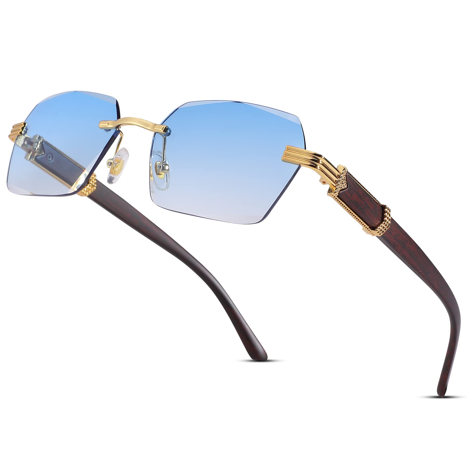 Hycredi Rimless Rectangle Sunglasses Men Women Retro Frameless Square Shade Y2k Sun Glasses Tinted Eyewear