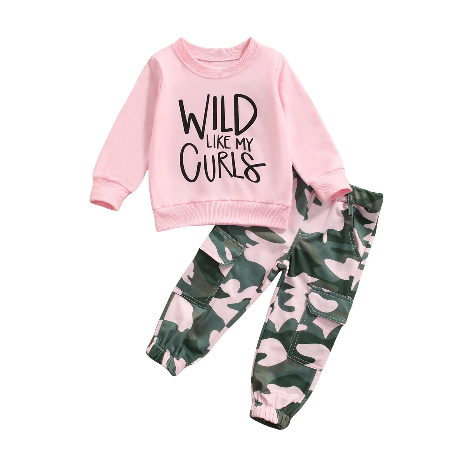 Fernvia Toddler Girls Clothes 2T 3T 4T 5T Fall Outfits Baby Pullover Sweatshirt & Camouflage Pants Set Kids Winter Sweatsuit