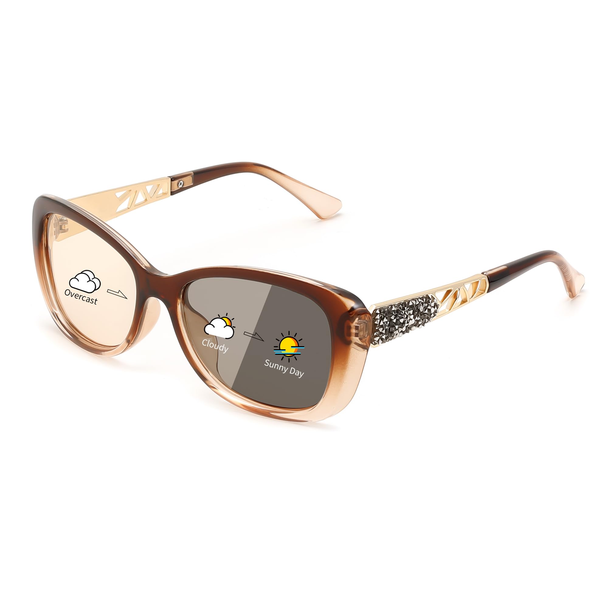 FEISEDY Polarized Women Sunglasses Retro Shades Photochromic Lens Sparkling Crystal Sunglasses UV400 Protection B0144