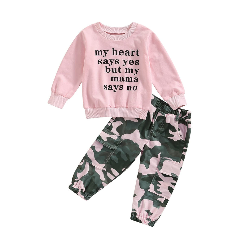 Fernvia Toddler Girls Clothes 2T 3T 4T 5T Fall Outfits Baby Pullover Sweatshirt & Camouflage Pants Set Kids Winter Sweatsuit