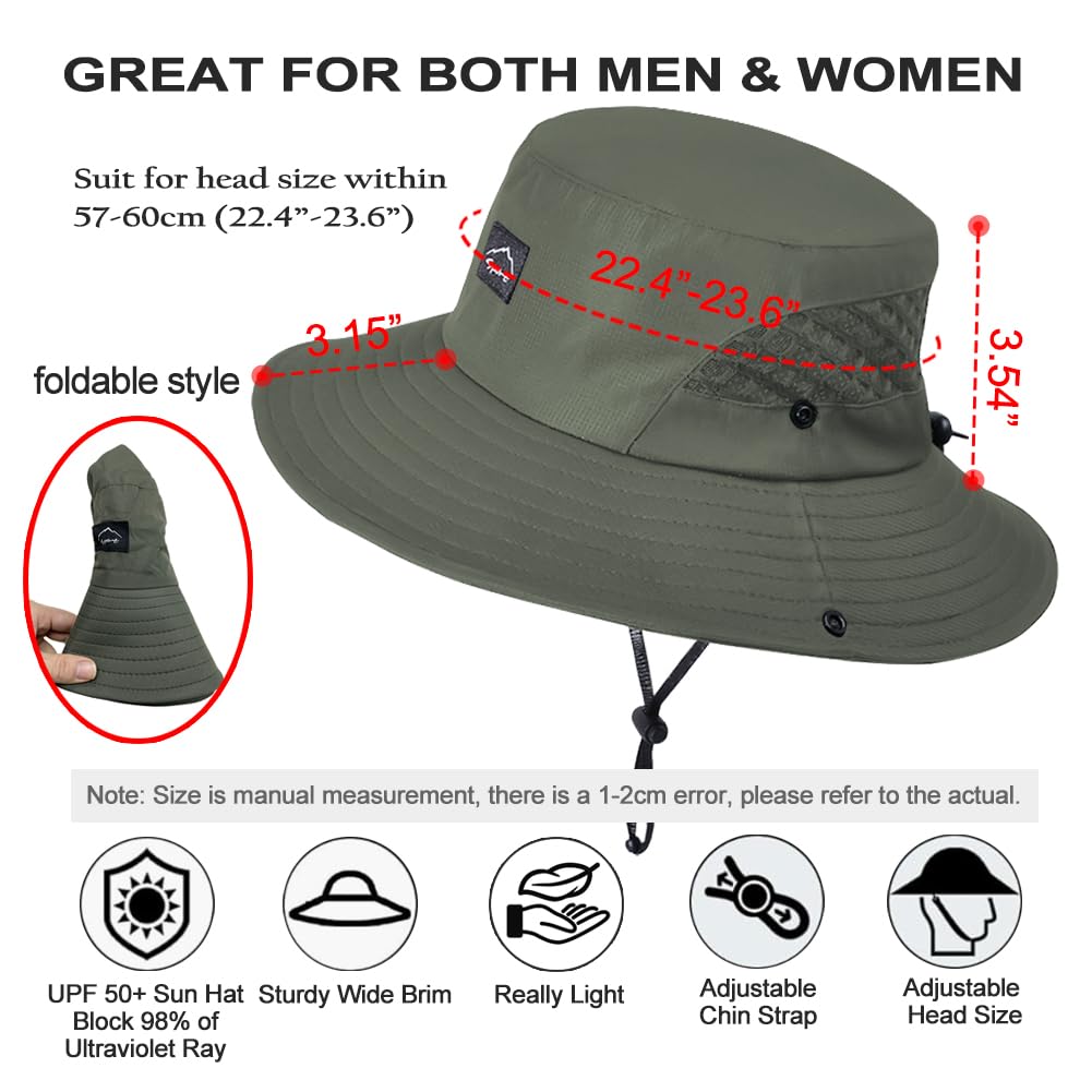 Fishing Hat, UPF50+ Wide Brim Sun Hat for Men Women, UV Protection Hiking Beach Bucket Hats Summer Safari Hat