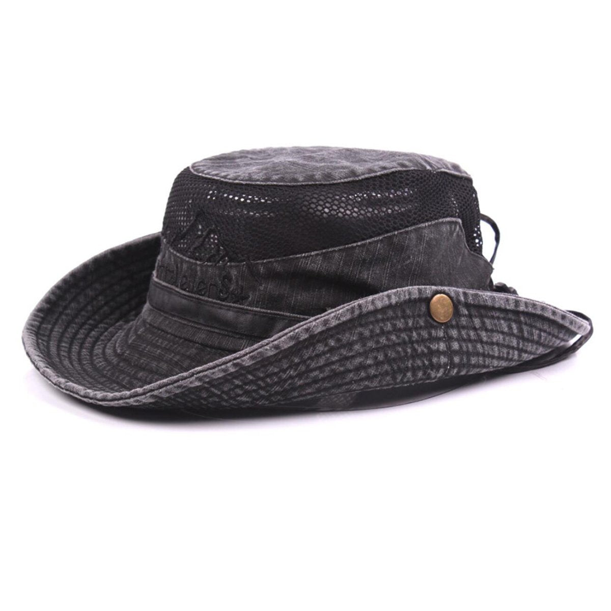 Sun Hat for Men, Cotton Embroidery Summer Outdoor Sun Protection Wide Brim Bucket Hat Foldable Safari Boonie Hat