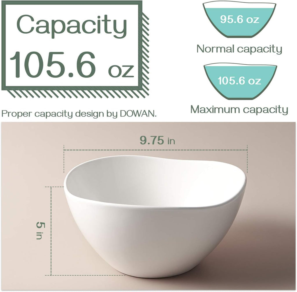 DOWAN 9.8'' Serving Bowls, 86 oz White Serving Platters, Large Ceramic Serving Dishes, Fruit Bowl, Set of 2, for Entertaining, Party, Kitchen, Dinner, Banquet, Housewarming Gift, Soft White
