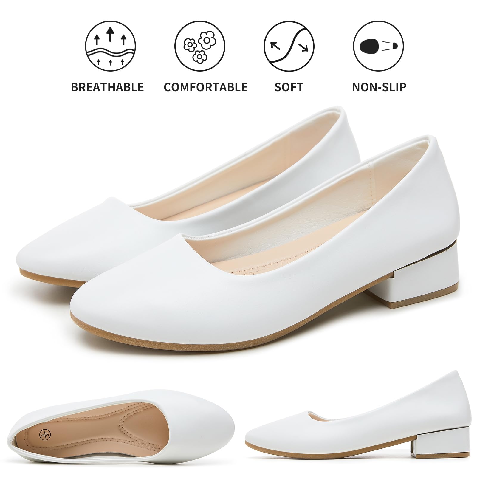 hash bubbie Women's Loafers Slip on Shoes Chunky Low Block Heels Closed Toe Pumps Shoes Office Shoes Ladies Elegant Wedding Dress Shoes