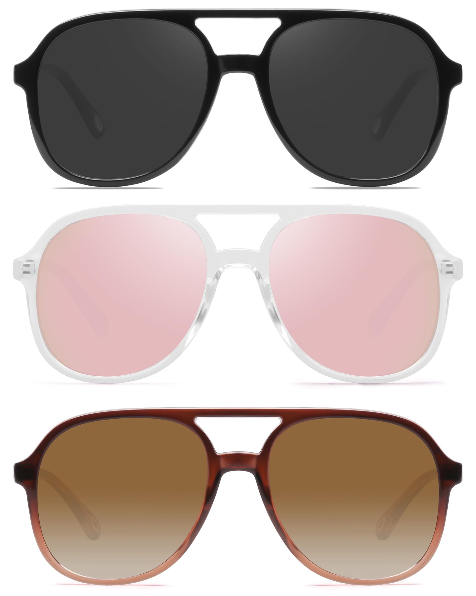 YDAOWKN Retro Square Aviator Sunglasses for Womens Mens Vintage 70s Double Bridge Sun Glasses