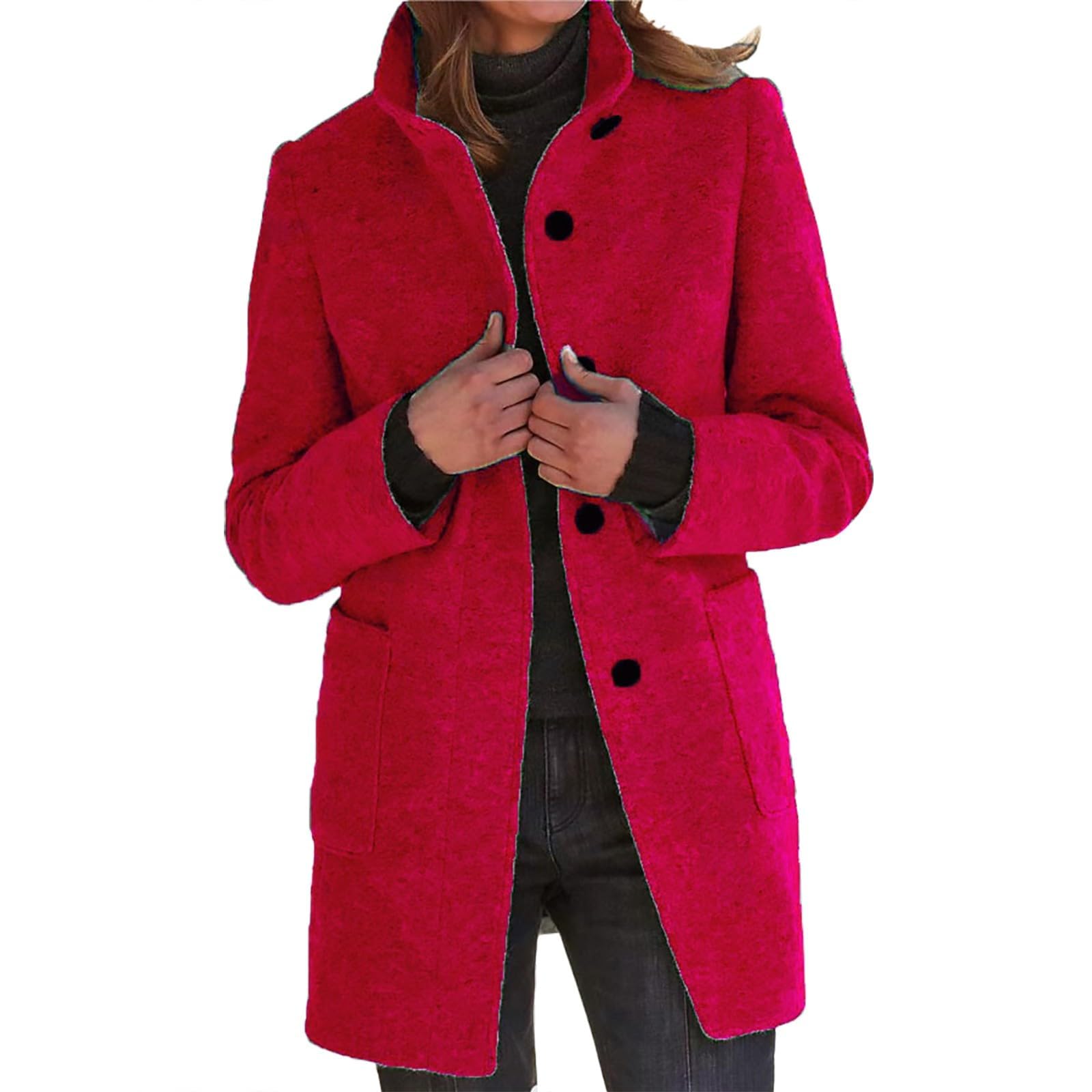 Pea Coats for Women Winter Wool Blend Peacoat Jacket Casual Stand Collar Single Breasted Pea Coat Long Sleeve Jackets