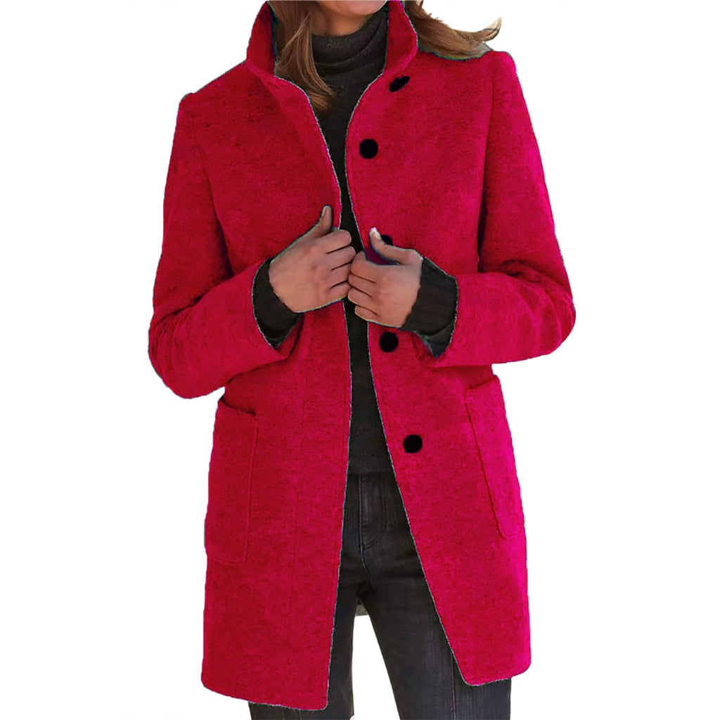 Pea Coats for Women Winter Wool Blend Peacoat Jacket Casual Stand Collar Single Breasted Pea Coat Long Sleeve Jackets