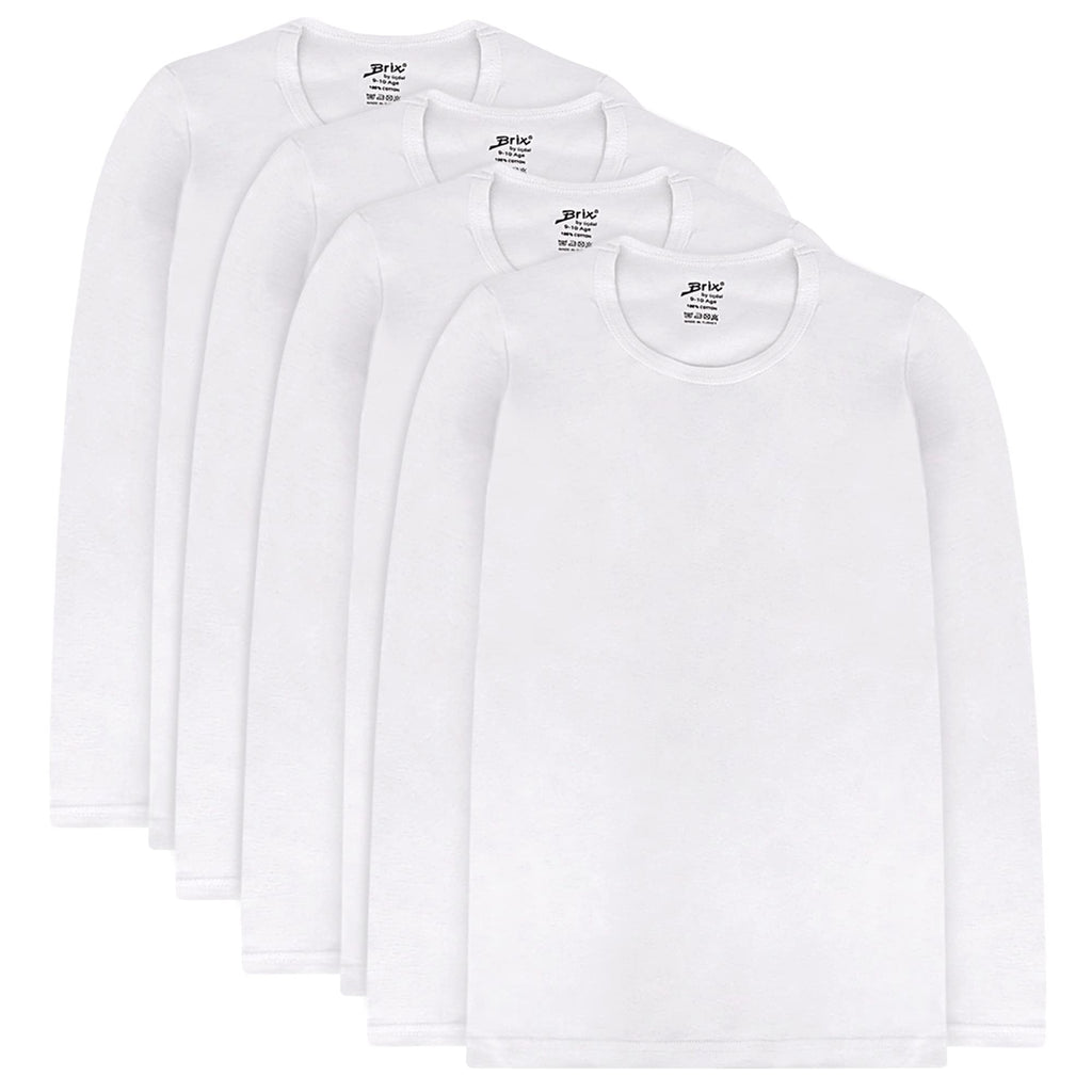 Brix Girls' Long Sleeve Tees - 100% Cotton Tagless 4 -Pack Crew Neck Super Soft Cotton T Shirts.