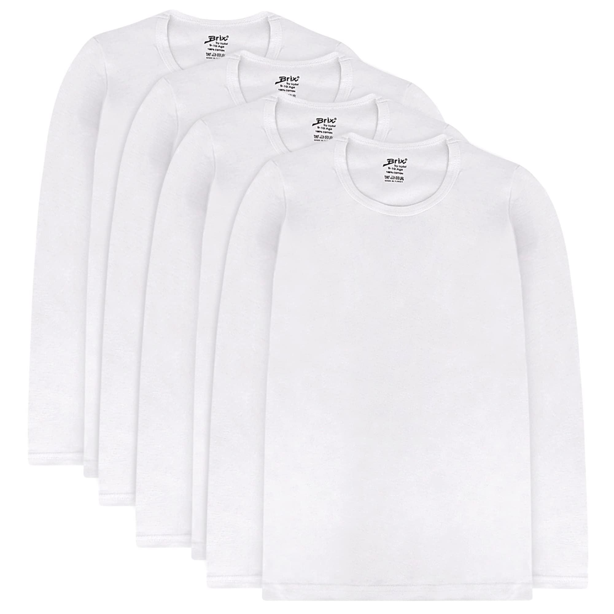 Brix Girls' Long Sleeve Tees - 100% Cotton Tagless 4 -Pack Crew Neck Super Soft Cotton T Shirts.